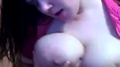 Girl with huge boobs spit