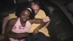 Trashy black babe gets her anal hole creampied and takes a huge facial