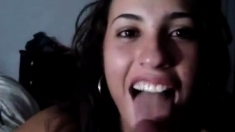 Lovely Latina eats her mans cum