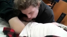 Cole sucking my curved dick dry