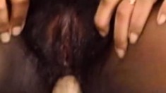 Black hottie gets her hairy snatch eaten out and fucked by a white guy